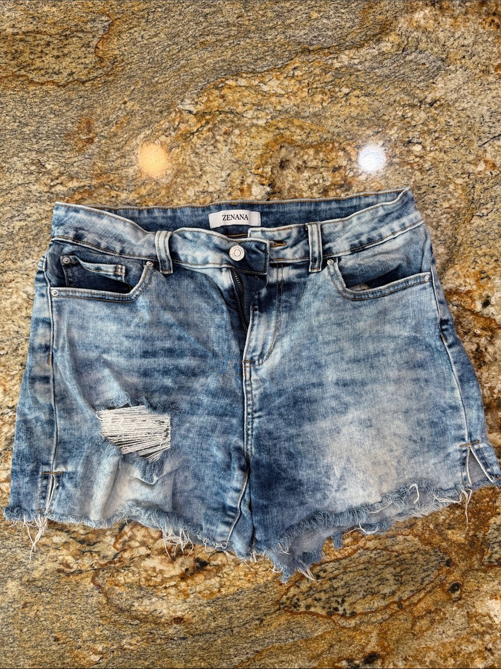 Zenana Outfitters Light Blue Distressed Denim Shorts